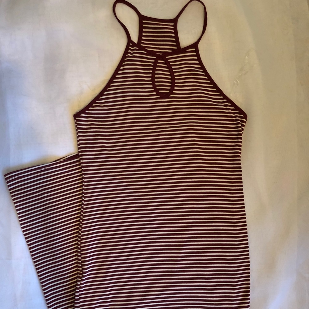 Maroon and white striped midi dress